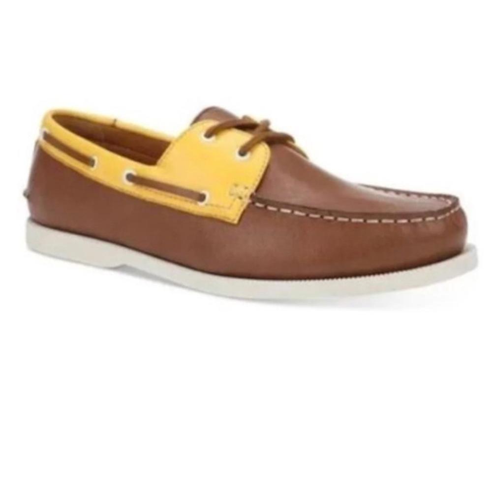 NIB Club Room Men's Elliot Boat Shoes - Yellow Plaid & Brown - Size 10.5 - Picture 7 of 9